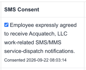 Employee consent for work-related SMS notifications.